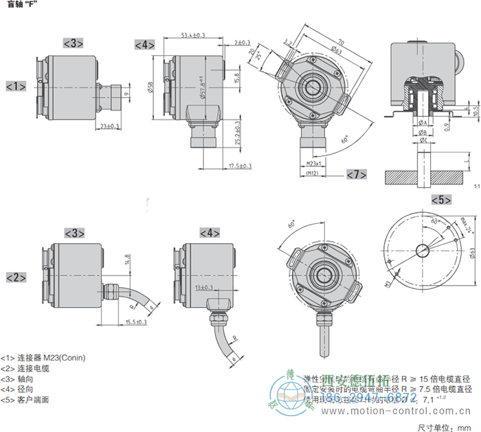 AC58-CANopen光電絕對(duì)值通用編碼器外形及安裝尺寸(盲軸F) - 西安德伍拓自動(dòng)化傳動(dòng)系統(tǒng)有限公司