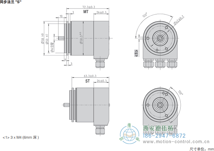 AC58-CANopen光電絕對(duì)值通用編碼器外形及安裝尺寸(同步法蘭S) - 西安德伍拓自動(dòng)化傳動(dòng)系統(tǒng)有限公司