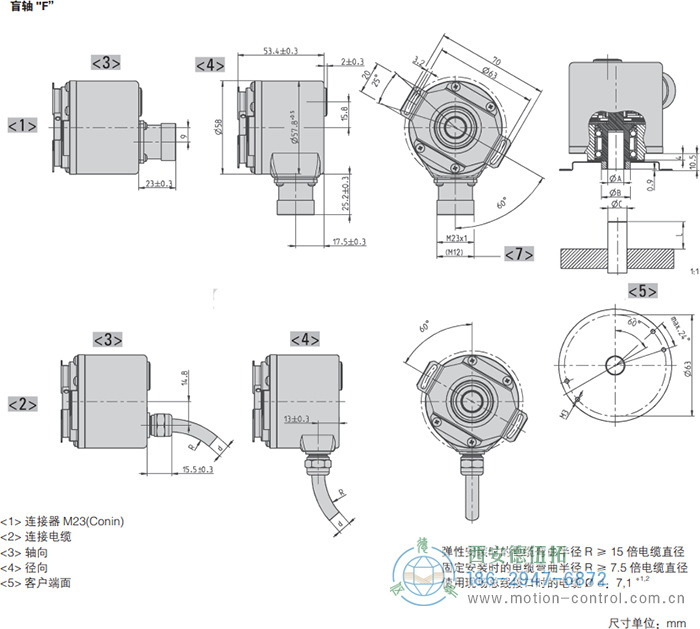 AC58-DeviceNet光電絕對(duì)值通用編碼器外形及安裝尺寸(盲軸F) - 西安德伍拓自動(dòng)化傳動(dòng)系統(tǒng)有限公司