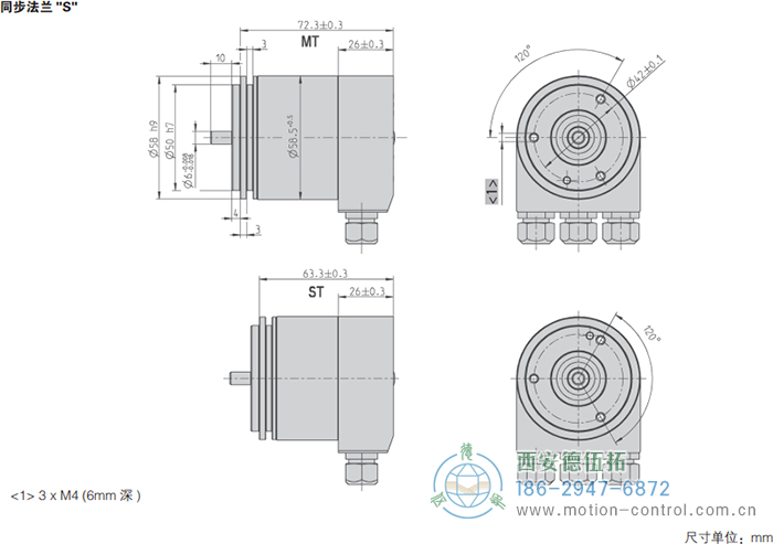 AC58-Interbus光電絕對(duì)值通用編碼器外形及安裝尺寸(同步法蘭S) - 西安德伍拓自動(dòng)化傳動(dòng)系統(tǒng)有限公司