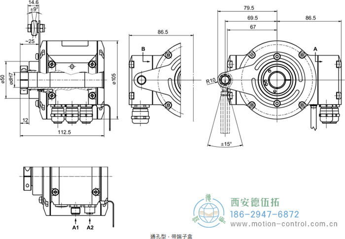 HMG10P-T - DeviceNet絕對值重載編碼器外形及安裝尺寸(通孔型) - 西安德伍拓自動化傳動系統有限公司