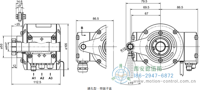 HMG10P-T - PROFINET絕對值重載編碼器外形及安裝尺寸(通孔型) - 西安德伍拓自動化傳動系統有限公司