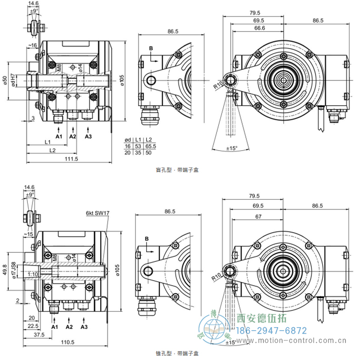 HMG10-B - EtherNet/IP絕對(duì)值重載編碼器外形及安裝尺寸(盲孔型或錐孔型) - 西安德伍拓自動(dòng)化傳動(dòng)系統(tǒng)有限公司