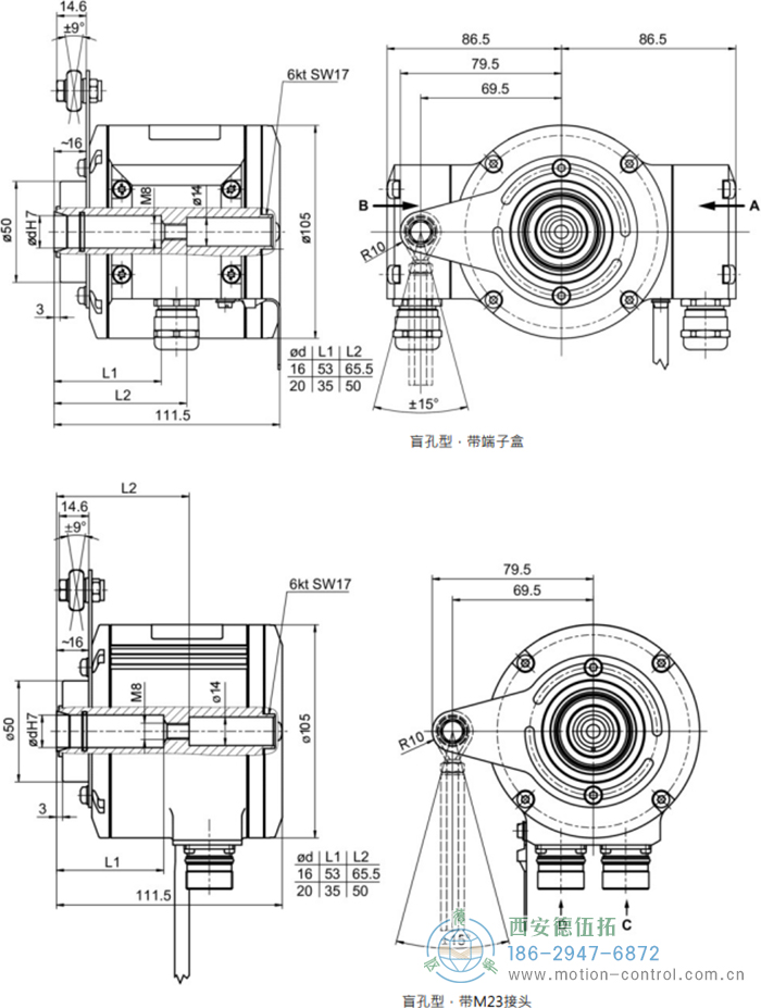 HMG10-B - SSI絕對(duì)值重載編碼器外形及安裝尺寸(盲孔型或錐孔型) - 西安德伍拓自動(dòng)化傳動(dòng)系統(tǒng)有限公司