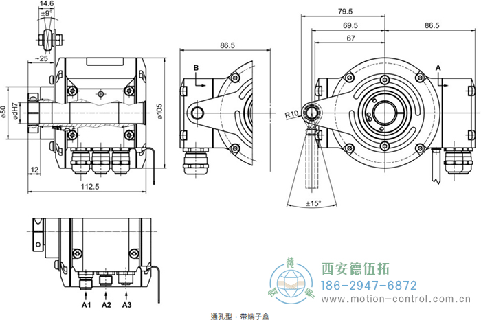 HMG10-T - Profibus DP絕對(duì)值重載編碼器外形及安裝尺寸(通孔型) - 西安德伍拓自動(dòng)化傳動(dòng)系統(tǒng)有限公司