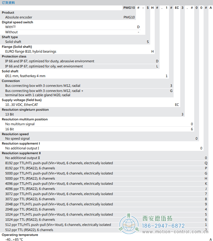 PMG10 - EtherCAT絕對(duì)值重載編碼器訂貨選型參考(?11 mm實(shí)心軸，帶歐式法蘭B10或外殼支腳 (B3)) - 西安德伍拓自動(dòng)化傳動(dòng)系統(tǒng)有限公司