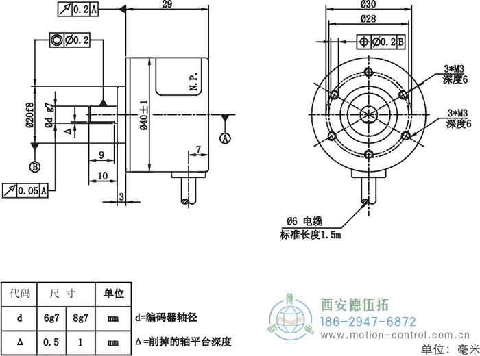 RI41光電增量輕載編碼器外形及安裝尺寸 - 西安德伍拓自動化傳動系統有限公司