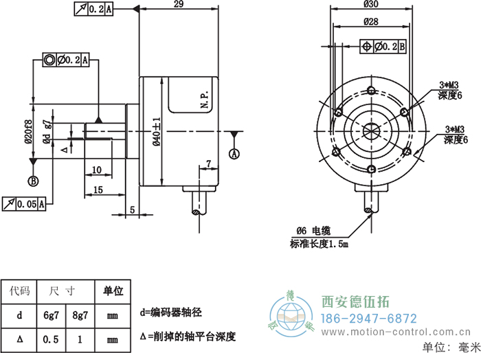 RI41光電增量輕載編碼器外形及安裝尺寸 - 西安德伍拓自動化傳動系統有限公司