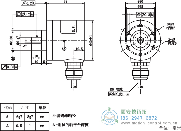 RI41光電增量輕載編碼器外形及安裝尺寸 - 西安德伍拓自動化傳動系統有限公司