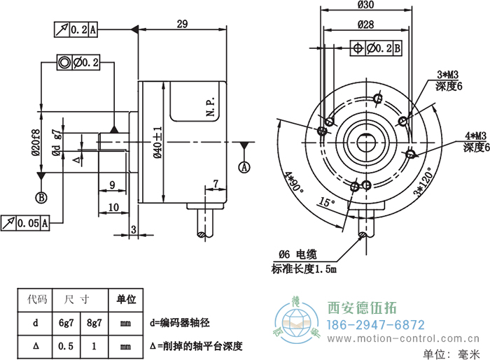 RI41光電增量輕載編碼器外形及安裝尺寸 - 西安德伍拓自動化傳動系統有限公司