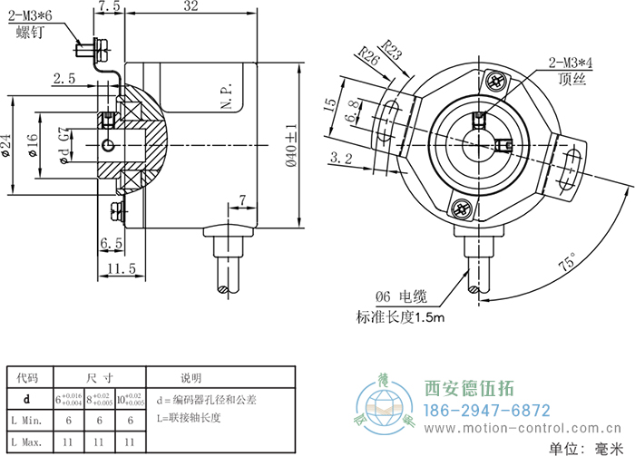 RI41光電增量輕載編碼器外形及安裝尺寸 - 西安德伍拓自動化傳動系統有限公司