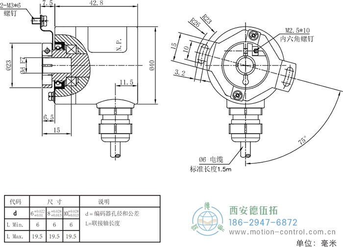 RI41光電增量輕載編碼器外形及安裝尺寸 - 西安德伍拓自動化傳動系統有限公司