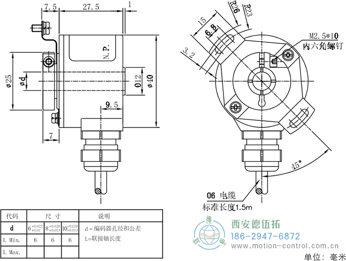 RI41光電增量輕載編碼器外形及安裝尺寸 - 西安德伍拓自動化傳動系統有限公司