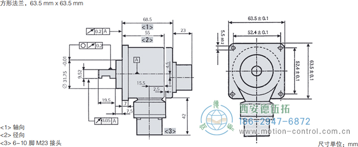 RI58-O/RI58-T實心軸光電增量通用編碼器外形及安裝尺寸(方形法蘭，63.5mm×63.5mm) - 西安德伍拓自動化傳動系統有限公司