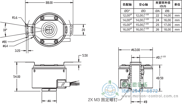 RI64空心軸標準光電增量編碼器外形及安裝尺寸 - 西安德伍拓自動化傳動系統有限公司